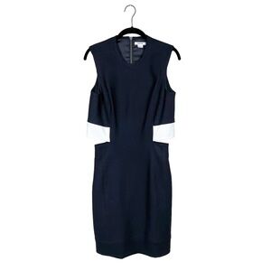 Helmut Lang Black Crew Neck Sleeveless White Leather Trim Cutout Sheath Dress 2